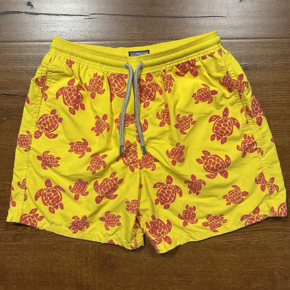 Vilebrequin Swim Trunks Youth Boys 14 Yellow Sea Turtle Mesh Lined Board Shorts